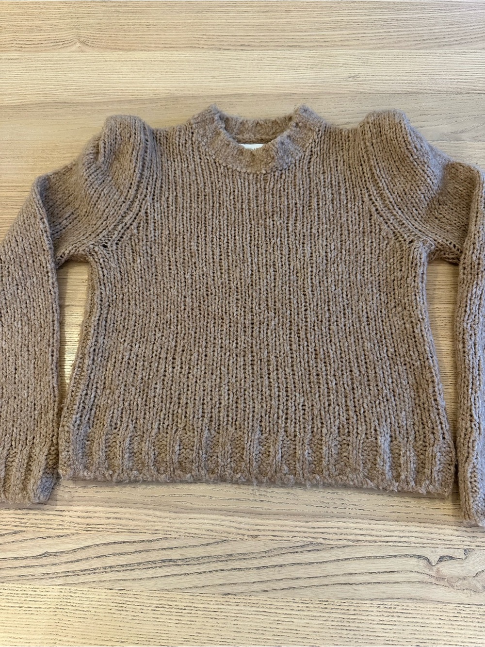 NAADAM cozy Crewneck Women’s Sweater in Tan Brown with puff sleeves